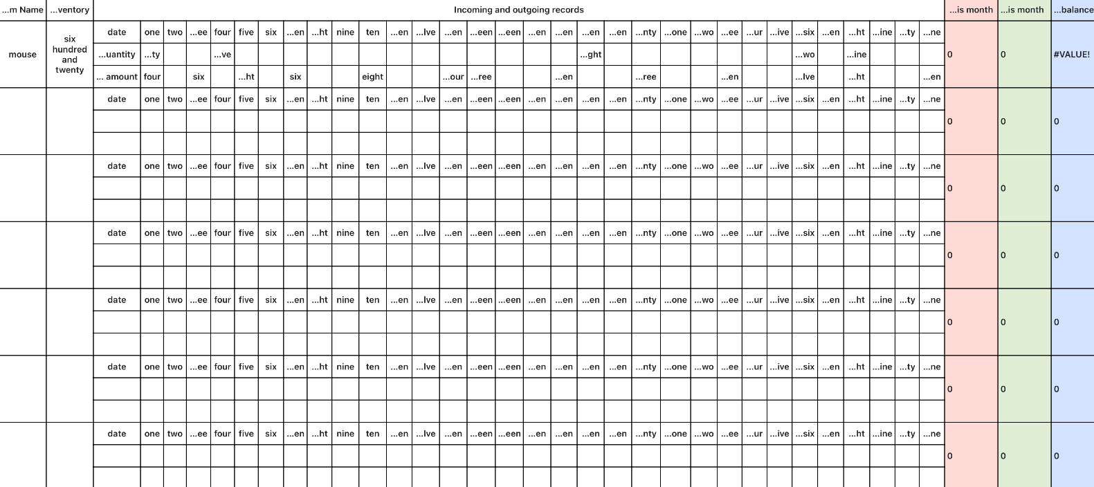 Monthly inventory table （Automatic statistics） 1